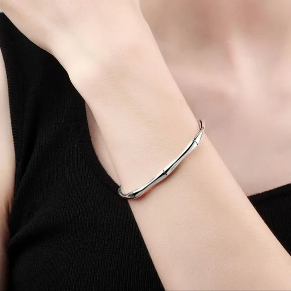 MEN | NEW Small Solid Bamboo S925 Adjustable Cuff Bracelet - Picture 15 of 16
